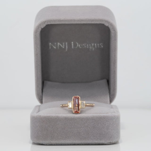 Modern Imperial Topaz Ring With Earth-Mined Diamond Accents in Solid 14k Gold, 9x3.5mm, Size 6.75 For Sale - Image 3 of 9