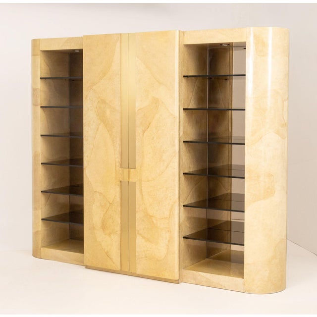 Late 20th Century Karl Springer Style Faux Travertine Cabinet For Sale - Image 5 of 12