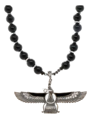 Guardian Angel Faravahar Pendant Black Tourmaline Beaded Necklace