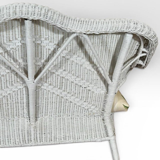 Vintage Palm Beach Regency White Wicker Camelback Settee Loveseat For Sale - Image 15 of 18