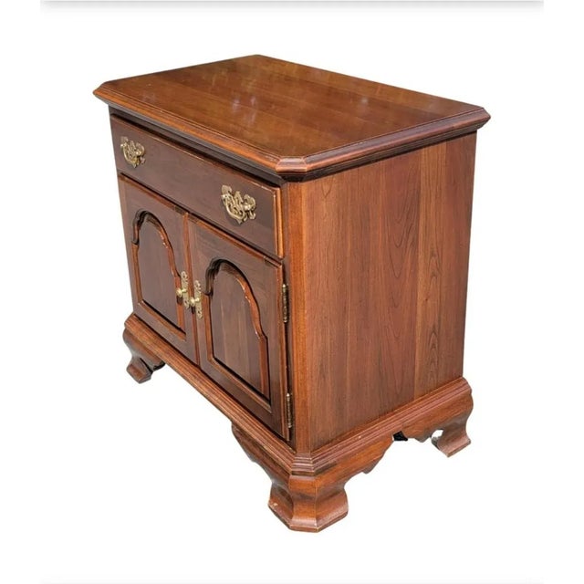 Chippendale Ethan Allen Chippendale Style Solid Cherry Bedside Table Cabinet Nightstand For Sale - Image 3 of 10