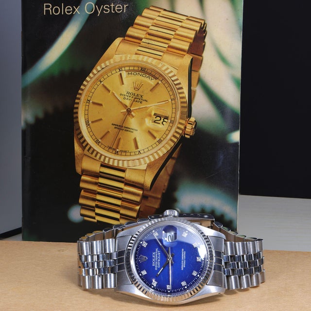 Rolex Datejust 16014 Blue Vignette Diamond Dial 36mm Steel White Gold Watch For Sale - Image 17 of 17