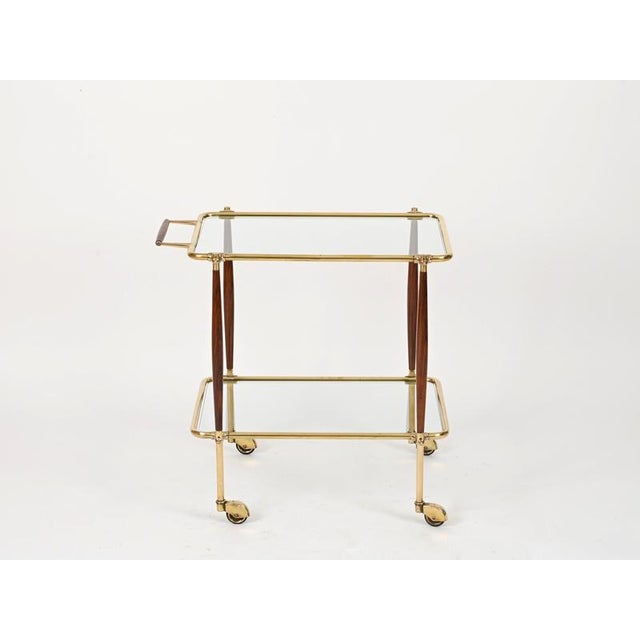 1950s Mid-Century Bar Cart in Brass and Wood from Cesare Lacca, Italy, 1950s For Sale - Image 5 of 16