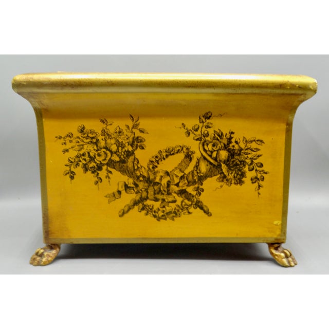 Metal Antique French Mustard Color Toleware Jardiniere Cachepot For Sale - Image 7 of 14
