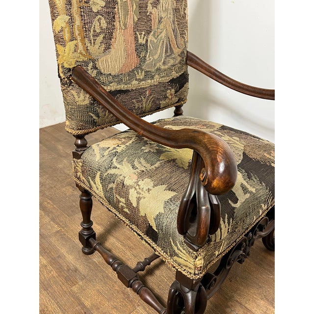 19th Century Renaissance Revival Arm Chair Upholstered in Belgian Tapestry For Sale - Image 10 of 12
