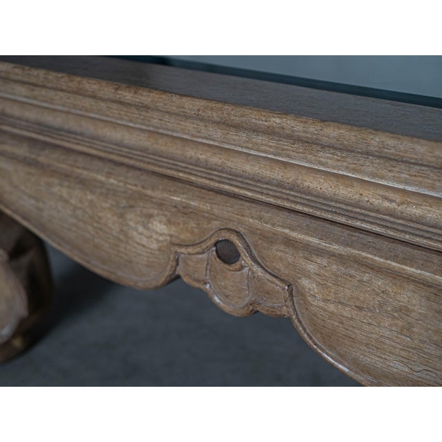 Marge Carson Vintage Marge Carson Carved Wood Glass Top Coffee Table For Sale - Image 4 of 8