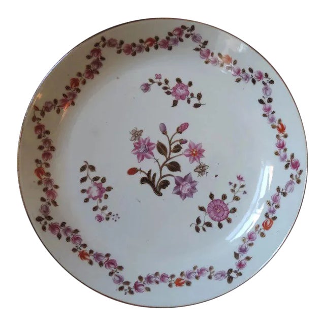 18th Century Chinese Export Porcelain Famille Rose Palette Low Bowl or Cake Plate For Sale