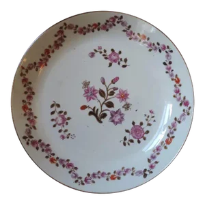 18th Century Chinese Export Porcelain Famille Rose Palette Low Bowl or Cake Plate