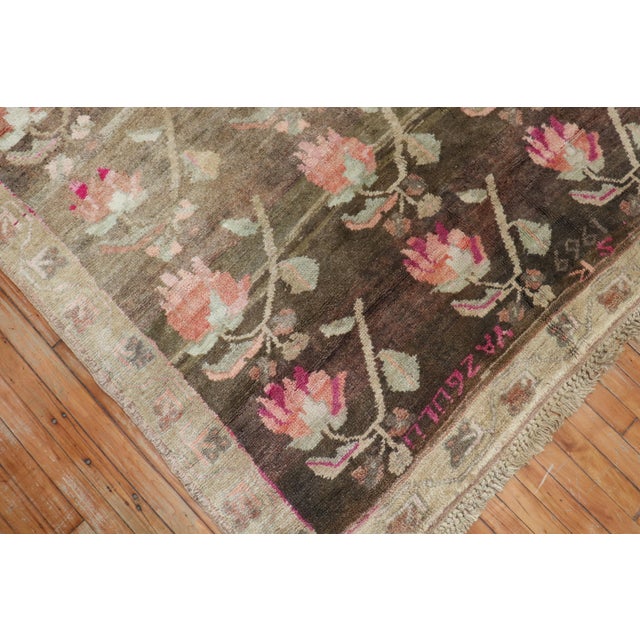 Stunning Floral Soft Brown Gallery Size Turkish Rug, Dated 1969 For Sale - Image 18 of 18