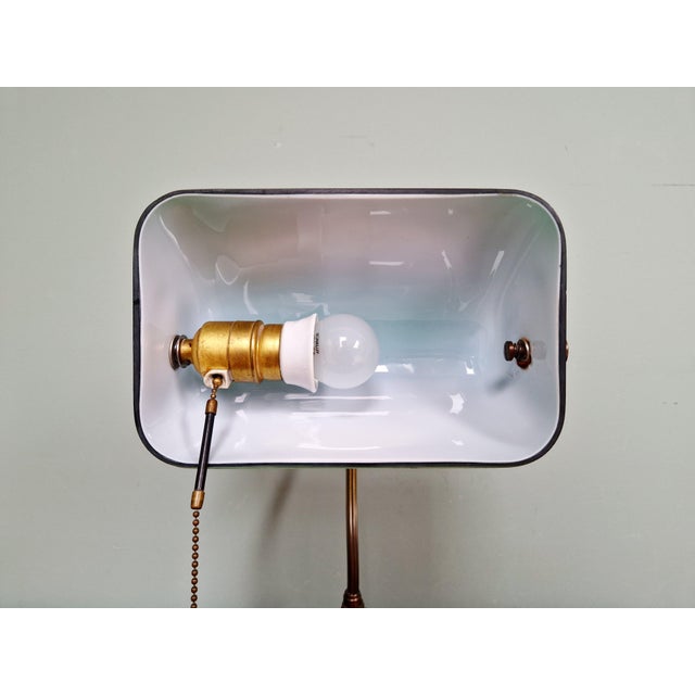 Articulated Brass Bankers Lamp with Green Opaline Shade, 1920s For Sale - Image 14 of 18
