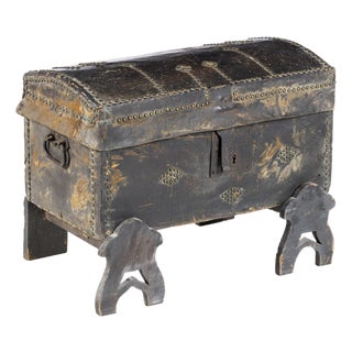 Vintage Portuguese Wooden Trunk For Sale
