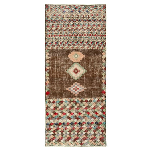 1960s Vintage Zeki Müren Rug in Brown, Peach, Mint Green Medallion Pattern For Sale In New York - Image 6 of 6