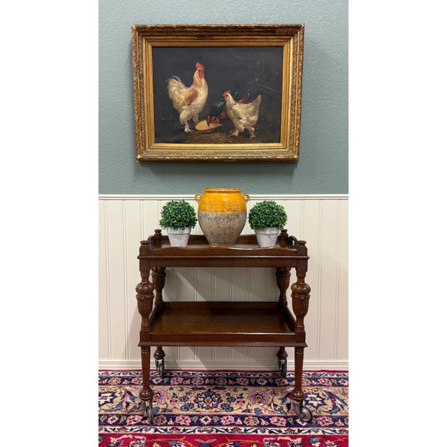 Antique English Trolley Tea Cart Pastry Cocktail Bar Cart Tray Tudor Oak 1930s For Sale - Image 4 of 15