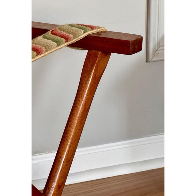 Wooden Luggage Rack With Hand Stitched Embroidered Straps, 1940s For Sale - Image 9 of 13