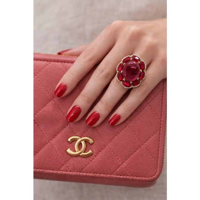 Art Deco Bochic “Capri” Vintage Natural Ruby & Diamond Retro Ring Set In 18K Gold & Silve For Sale - Image 3 of 12