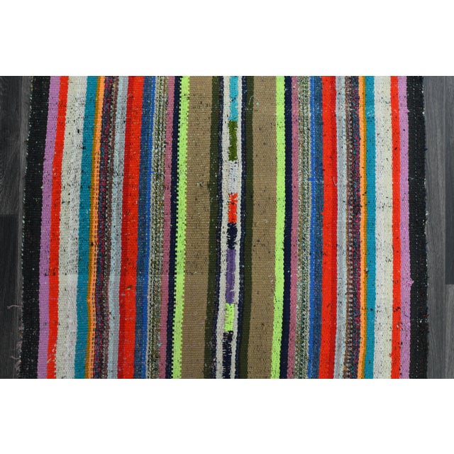 Green Vintage Turkish Oushak Handmade Wool Cotton Multi Color Runner Rug For Sale - Image 8 of 11