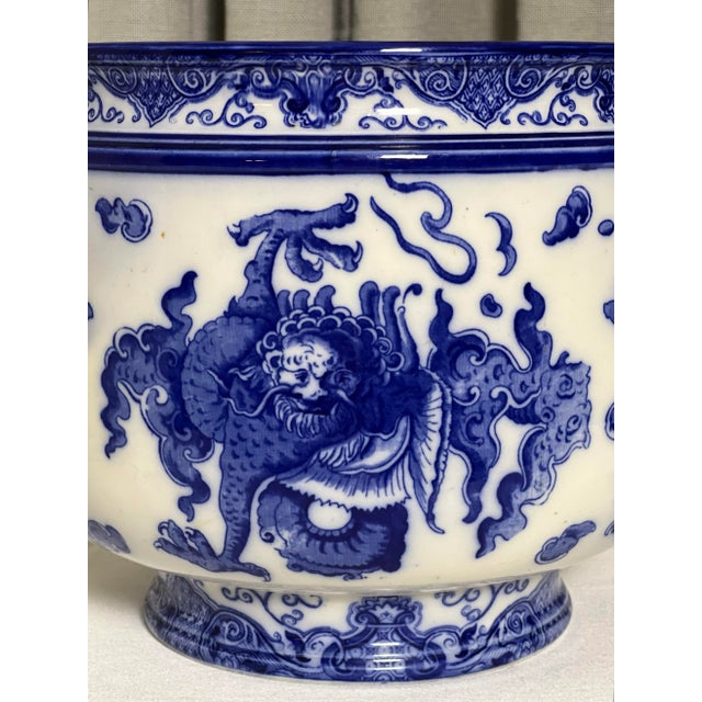 Royal Doulton Early 20th Century Royal Doulton 'Oyama' Pattern Flow Blue and White Porcelain Jardiniere For Sale - Image 4 of 11