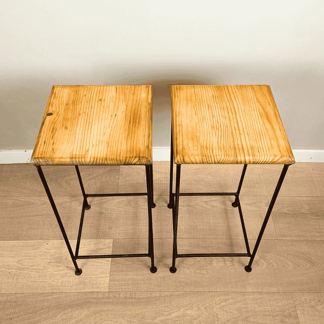 Industrial Steel and Wood Side Table, Spain, 1990s For Sale - Image 6 of 9