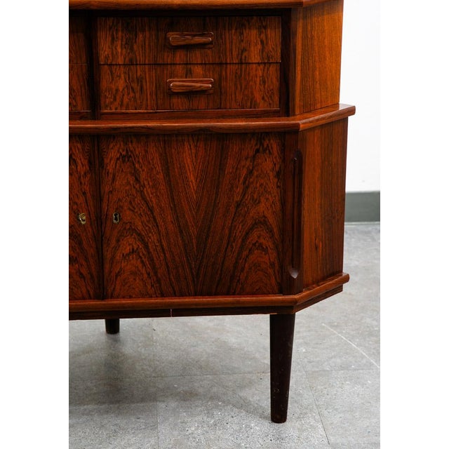 Mid Century Danish Modern Corner Cabinet Rosewood Bar Denmark Drawers Locking Vg For Sale In Sacramento - Image 6 of 11