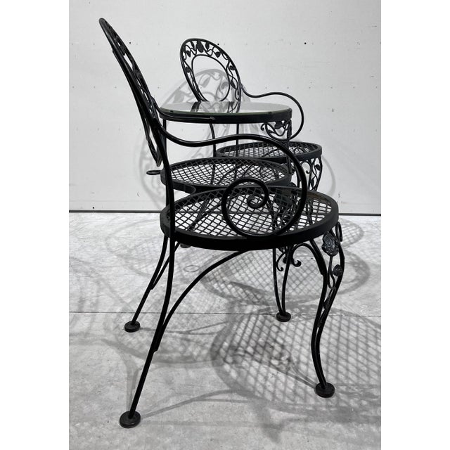 Woodard Furniture Tete-A-Tete Wrought Iron Outdoor Chantilly Rose Tete a Tete Chair Bench Loveseat For Sale - Image 9 of 11