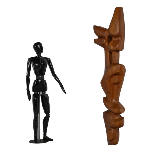 Abstract Modern Totem Wall Sculpture in Teak, 1960 For Sale