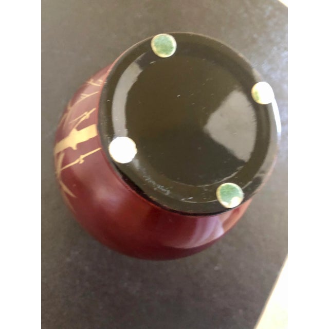 Vintage Hand-Painted Golden Color Bamboo Glass Vase For Sale - Image 10 of 12