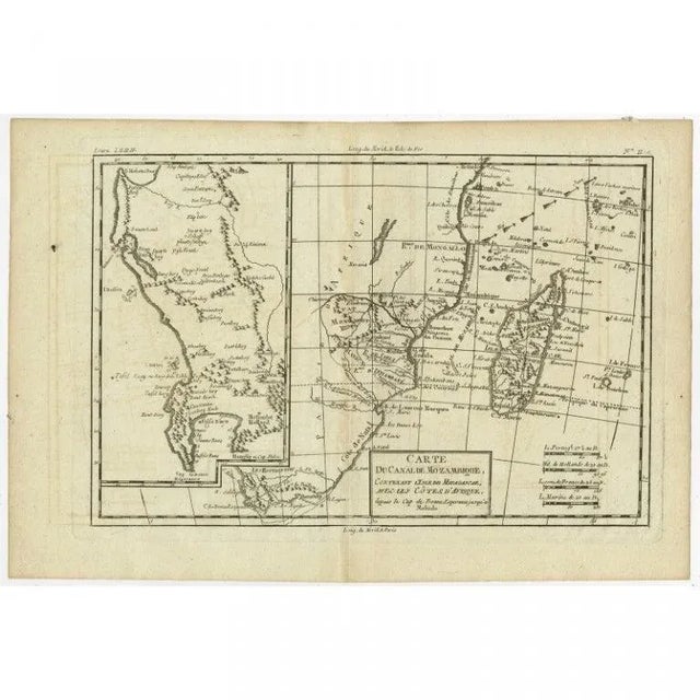 Antique map titled 'Carte du canal de Mosambique, contenant l'Isle de Madagascar avec les Cotes d'Afrique.' Map of...