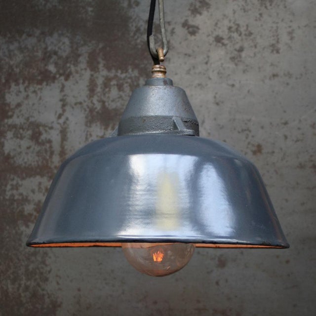 factory hanging lamp blue enamel white interior clear glass, cast iron top E26 / E27 Up to 250V (Europe/UK Standard).The...