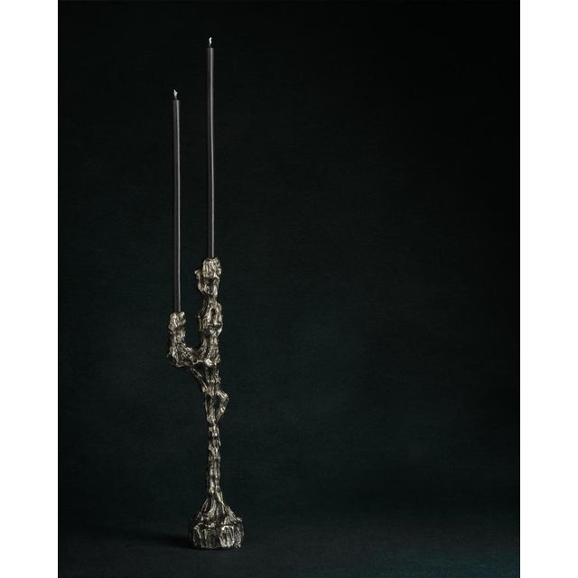 Omnia vanitas vanité 4 candelabra in patinated cast bronze by william guillon hand sculpted, dated and signed dimensions:...