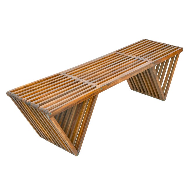Mid Century Modern Slatted Teak Wood Bench. Very Versatile.