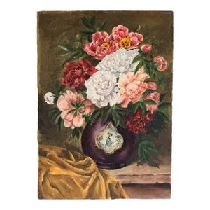 Vintage Impressionist Floral Still Life Oil Painting on Canvas