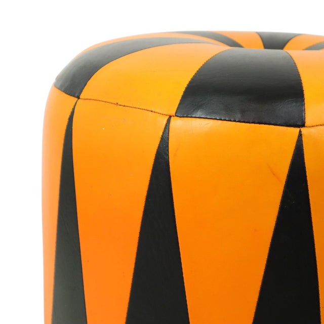 Textile Vintage Round Pouf in Two-Tone Skai, 1960s For Sale - Image 7 of 15