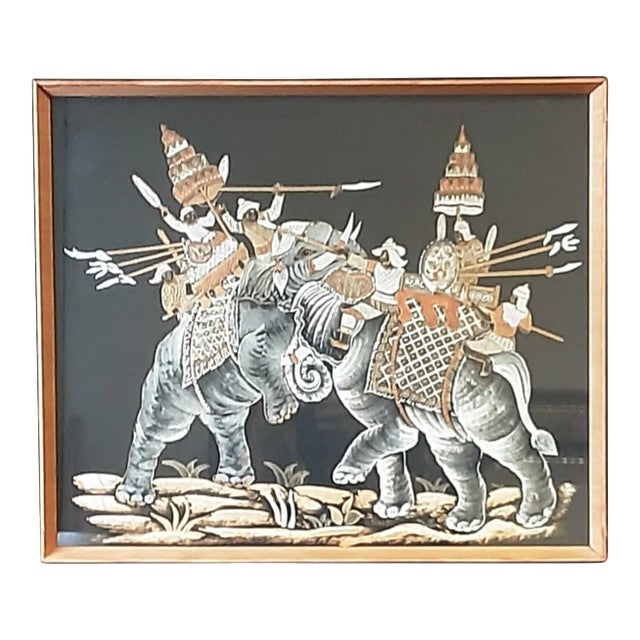 Vintage Framed Thai Silk Painting For Sale