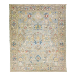Blue Contemporary Sultanabad Handmade Floral Motif Wool Rug
