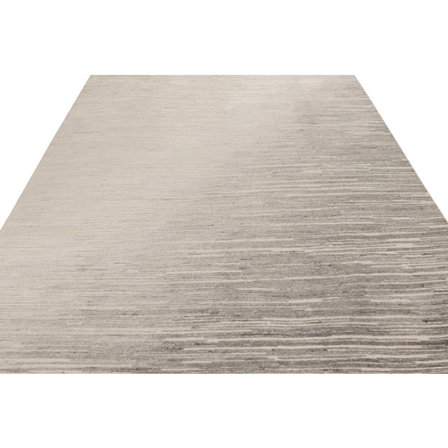 2010s Rug & Kilim’s Textural Rug in White and Gray Abstract High-Low Stripes For Sale - Image 5 of 7