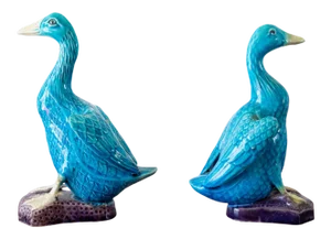 1960s Mid-Century Chinese Ceramic Turquoise Ducks - a Pair