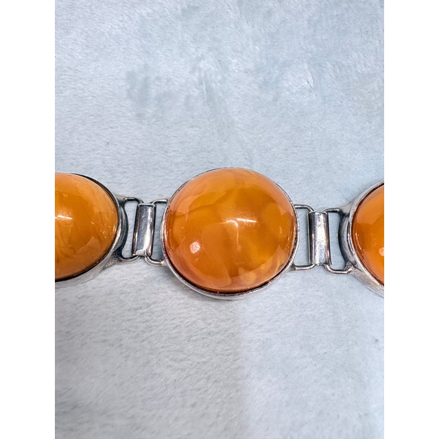 Yellow Vintage Polish Baltic Egg Yolk Amber Sterling Silver Bracelet Gdansk 56.9g For Sale - Image 8 of 15