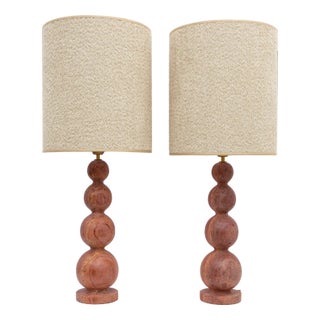 Italian Modern Red Travertine Sphere Lamps, 1990s, Set of 2 For Sale