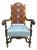 Antique Carved Walnut Hacienda Chair Reupholstered With Artisanal Oaxaca Zapotec Tapestry and Leather For Sale