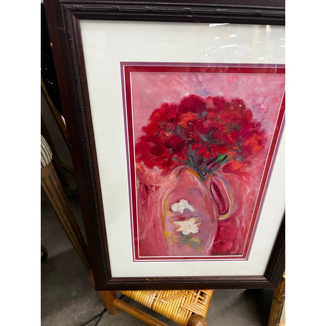 Vintage Red and Pink Floral Framed Print For Sale - Image 4 of 5