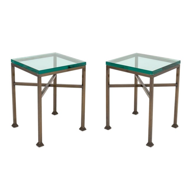 Glass-Topped Metal Side Tables, Pair For Sale - Image 4 of 4