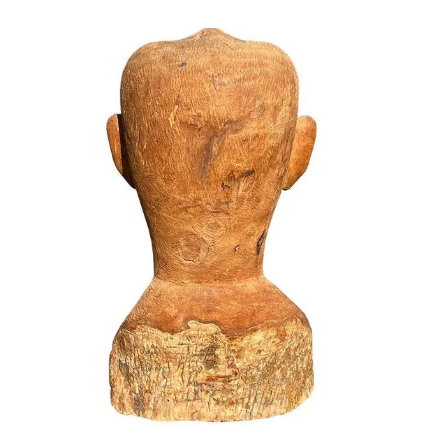 Wood Mid-Century Hand-Carved Wooden Male Bust Sculpture — Jonathan Parks Estate For Sale - Image 7 of 11