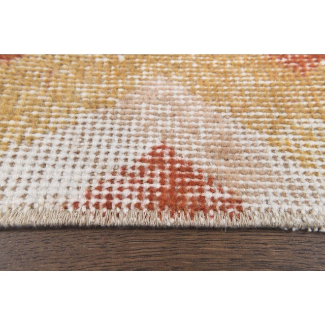 Vintage Chevron Yellow Turkish Hand-Knotted Tribal Runner For Sale - Image 6 of 8