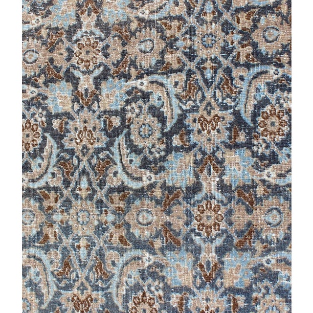 Textile Antique Persian Tabriz Runner With Allover Floral Design in Soft Blue and Taupe For Sale - Image 7 of 12