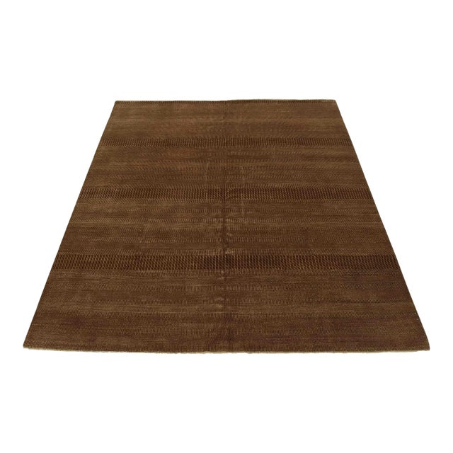 Fine Contemporary Rug 9’1” X 9’2” Brown Wool Hand-Knotted Carpet For Sale