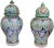Antique handcrafted and glazed ceramic set of two vases. Featuring an intricately hand-painted Moorish pattern in a...