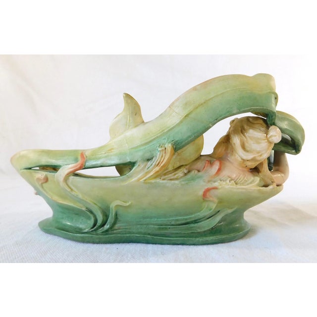 Green Antique 19th Century Art Nouveau Figural Woman & Child Porcelain Tray Dish For Sale - Image 8 of 16