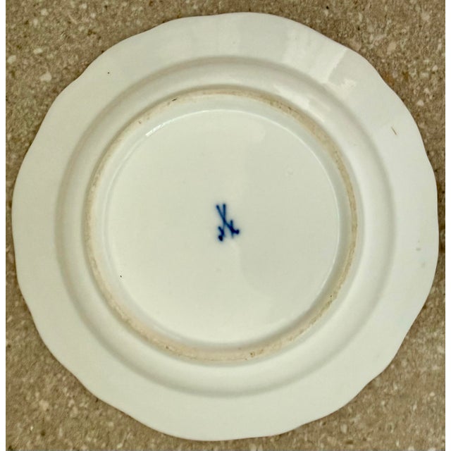 Ceramic Antique German Meissen Small Plate in ‘Streublumen’ Pattern Meaning Scattered Flowers, Hand-Painted Floral Motifs, Gilded Edge, Maker’s Mark on Bottom For Sale - Image 7 of 11