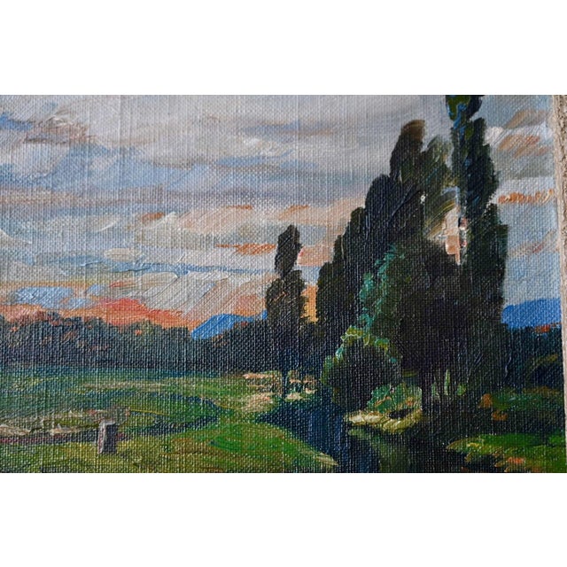 Modern Ph. Frank, River Landscape at Dusk, 1950s, Oil on Canvas, Framed For Sale - Image 3 of 8