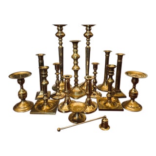 Vintage Solid Brass Candle Holder Lot of 16 For Sale